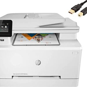 HP Color Laser Jet Pro M283cdw-F Wireless All-in-One Laser Printer, Print Scan Copy Fax, 600x600DPI, 260-Sheet, 22ppm, White, Auto 2-Sided Printing, Remote Mobile Print, Durlyfish USB Printer Cable