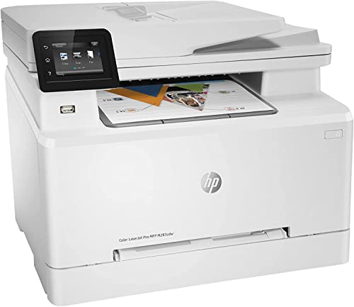 HP Color Laser Jet Pro M283cdw-F Wireless All-in-One Laser Printer, Print Scan Copy Fax, 600x600DPI, 260-Sheet, 22ppm, White, Auto 2-Sided Printing, Remote Mobile Print, Durlyfish USB Printer Cable