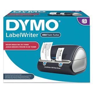 DYMO LabelWriter 450 Twin Turbo Direct Thermal Label Printer, Black - USB Connectivity - Print up to 71 Labels Per Minute, 300 x 600 dpi, 2.20" Print Width Monochrome Barcode Label Maker, BROAGE