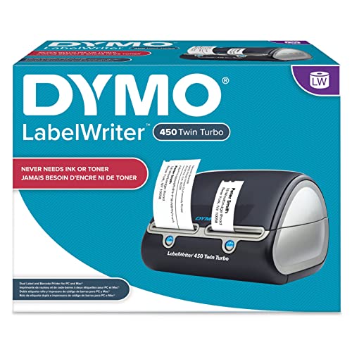 DYMO LabelWriter 450 Twin Turbo Direct Thermal Label Printer, Black - USB Connectivity - Print up to 71 Labels Per Minute, 300 x 600 dpi, 2.20" Print Width Monochrome Barcode Label Maker, BROAGE