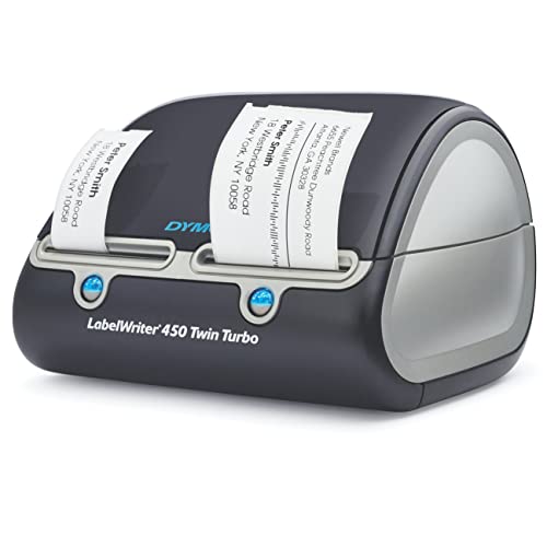 DYMO LabelWriter 450 Twin Turbo Direct Thermal Label Printer, Black - USB Connectivity - Print up to 71 Labels Per Minute, 300 x 600 dpi, 2.20" Print Width Monochrome Barcode Label Maker, BROAGE