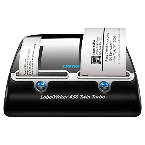 DYMO LabelWriter 450 Twin Turbo Direct Thermal Label Printer, Black - USB Connectivity - Print up to 71 Labels Per Minute, 300 x 600 dpi, 2.20" Print Width Monochrome Barcode Label Maker, BROAGE