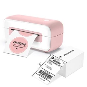 phomemo thermal label printer, with label holder and pack of 500 4×6 fan-fold labels, pink direct usb thermal 4×6 shipping label printer maker, pm-246s series