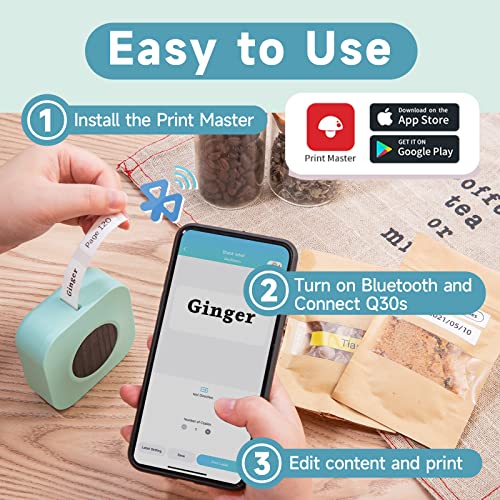Label Maker Machine with Tape, Memoqueen Q30S Portable Mini Bluetooth Thermal Label Printer for Storage, Barcode, Mailing, Office, Home, Organizing, Sticker Label Makers with Multiple Templates, Green