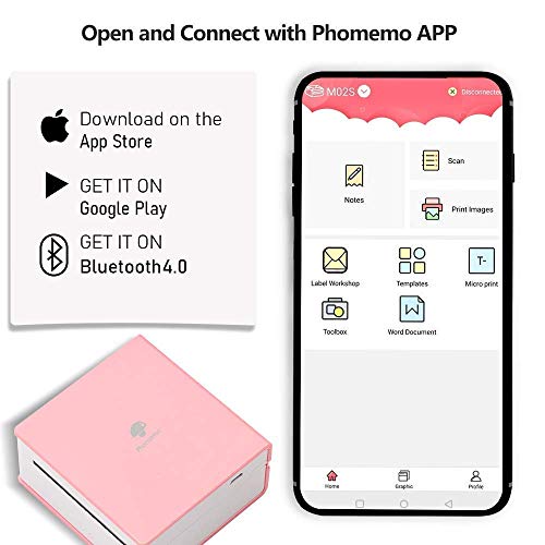 Phomemo M02 Mini Printer- Bluetooth Thermal Photo Printer with 3 Rolls Colorful Sticker Paper, Compatible with iOS + Android for Plan Journal, Study Notes, Art Creation, Work, Gift