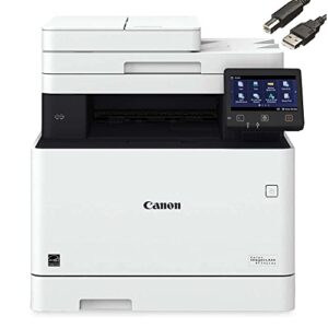 canon imageclass series wireless color all-in-one laser printer, multifunction, up to 28 iso ppm, mobile-ready, duplex compatible with alexa, bundle jawfoal printer cable white