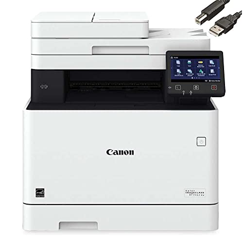 Canon imageCLASS Series Wireless Color All-in-One Laser Printer, Multifunction, Up to 28 ISO ppm, Mobile-Ready, Duplex Compatible with Alexa, Bundle JAWFOAL Printer Cable White