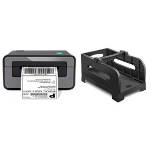 polono shipping label printer gray, 4×6 thermal label printer for shipping packages, commercial direct thermal label maker, label holder, thermal label holder for fan-fold and roll labels