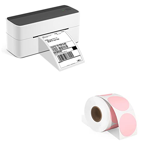 Bluetooth Label Printer with Thermal Round Pink Label - 2", 750 Sheets，1 Roll