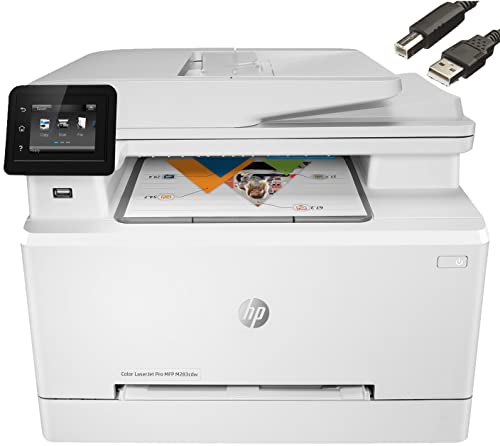 HP Color Laserjet Pro M283cdwA Wireless All-in-One Laser Printer, Print Scan Copy Fax, Auto 2-Sided Printing, Remote Mobile Print, 22ppm, 260-Sheet, 256MB, White - Bundle with JAWFOAL Printer Cable