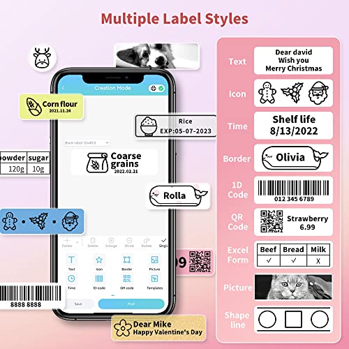 Compatible with Phomemo D30 Label Maker Machine with Tapes, Portable Bluetooth Wireless Sticker Maker Machine, Mini Label Printer Multiple Templates Fonts Available for Phone Pad Office Home Labeling