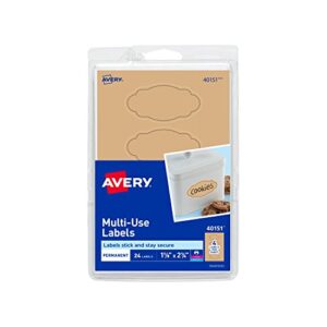 avery multi-use labels, kraft brown oval scroll 1-1/8″ x 2-1/4″, pack of 24 (40151)
