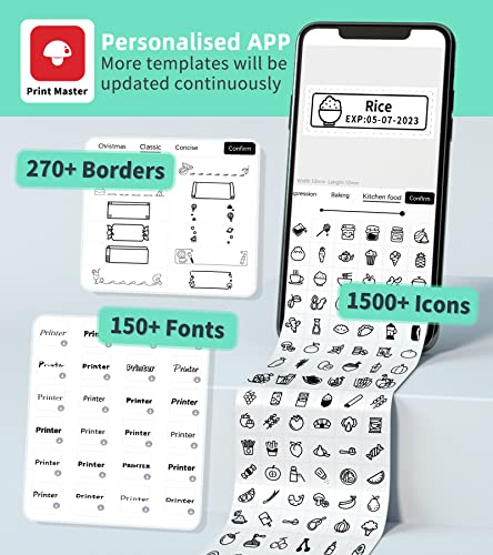 Vixic Label Maker Machine with Tape D1600 Bluetooth Label Printer, Portable Cute Labeler with Multiple Fonts Icons for Labeling Home Office School Organization, Type-C Rechargeable, 5 Colors Tape