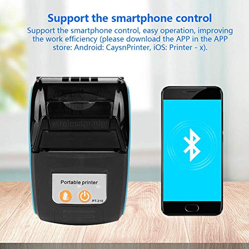 Tangxi Thermal Printer, PT - 210 Wireless Portable Receipt Printer DC 9V / 2A Bluetooth Thermal Bill Printer 203DPI Interface Power Jack Mini USB Support Bluetooth 4.0, Android, iOS and Windows(Blue)