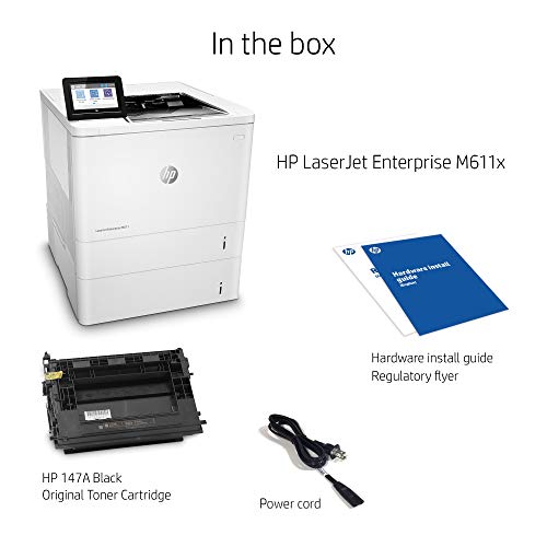 HP Laserjet Enterprise M611x Wireless Ethernet Monochrome Laser Printer - Print only Single-Function - 65 ppm, 1200 x 1200 dpi, Auto Duplex Printing, 650 Sheets Input, Ethernet, Cbmou Printer Cable