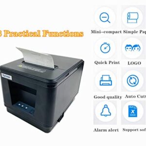 80MM POS Thermal Receipt Printer Compatible 80mm Thermal Paper Rolls sec High- Pos Printer with Auto Cutter ESC/POS Command Support Windows Mac Pos System(Black)(USB)