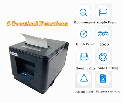 80MM POS Thermal Receipt Printer Compatible 80mm Thermal Paper Rolls sec High- Pos Printer with Auto Cutter ESC/POS Command Support Windows Mac Pos System(Black)(USB)