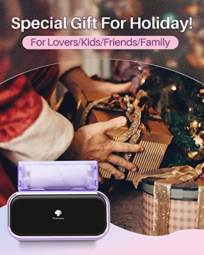 Phomemo M03 Mini Printer, Bluetooth Thermal Printer Mobile Portable Printer for Smartphones, Compatible with 53mm/80mm Thermal Paper, Great for memo,Photo & Notes, Purple