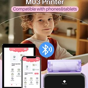 Phomemo M03 Mini Printer, Bluetooth Thermal Printer Mobile Portable Printer for Smartphones, Compatible with 53mm/80mm Thermal Paper, Great for memo,Photo & Notes, Purple