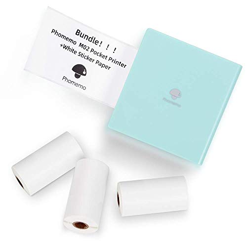 Phomemo M02 Pocket Printer- Mini Bluetooth Thermal Printer with 3 Rolls White Sticker Paper, Compatible with iOS + Android for Learning Assistance, Study Notes, Journal, Fun, Work