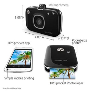 HP 5MS96A Sprocket 2-in-1 Portable Photo Printer & Instant Camera Bundle with 8GB Micro SD Card and Zink Photo Paper, Black (Pack of 3)