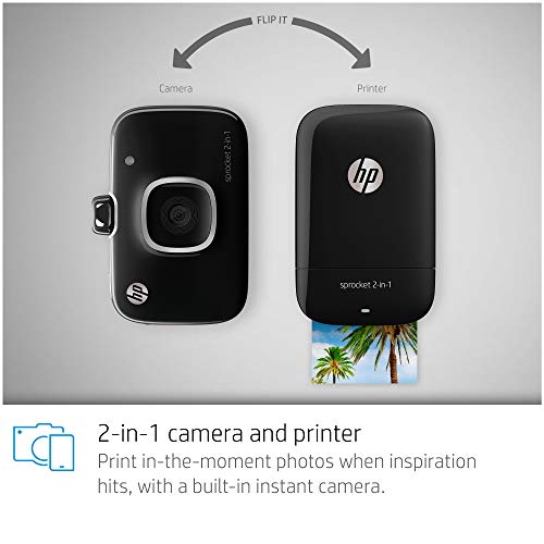 HP 5MS96A Sprocket 2-in-1 Portable Photo Printer & Instant Camera Bundle with 8GB Micro SD Card and Zink Photo Paper, Black (Pack of 3)