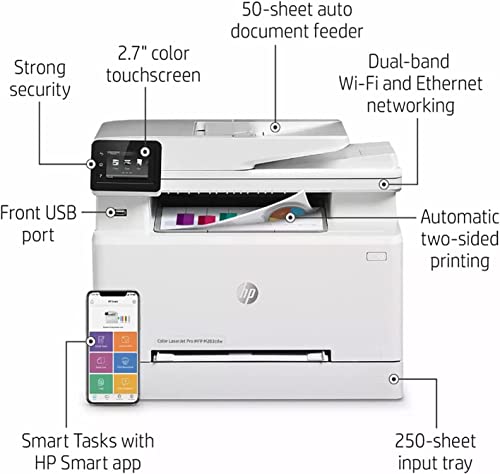 HP Laserjet Pro MFP M283cdw Wireless Color All-in-One Laser Printer, Print&Copy&Scan&Fax, up to 22 ppm, 600x600 dpi, 2.7" Color Touchscreen, Work with Alexa (7KW73A), with Lanbertent Printer Cable