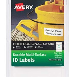 Avery Durable Multi-Surface ID Labels, Handwrite, 1.25" x 3.5", Pack of 40 (61522)