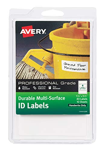 Avery Durable Multi-Surface ID Labels, Handwrite, 1.25" x 3.5", Pack of 40 (61522)