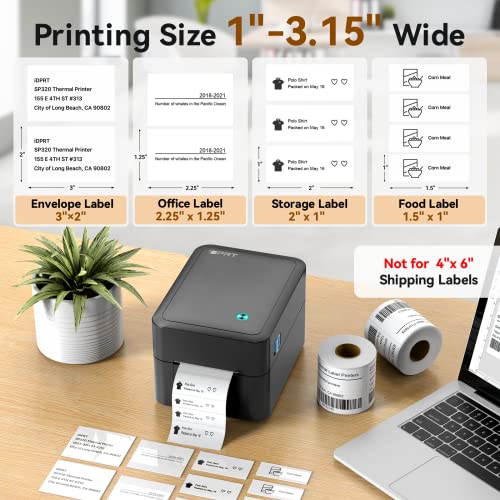iDPRT Bluetooth Label Printer SP320 Thermal Label Printer, 1"-3.15" Width Wireless Label Maker with APP, Suitable for Home, Office, Mailing, Barcode, Support Windows, Mac, iOS and Android