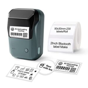 label makers – b1 thermal label printer, 2 inch portable bluetooth label maker with tape easy to use for office, home, barcode, business, clothing, address, mailing, compatible with ios & android
