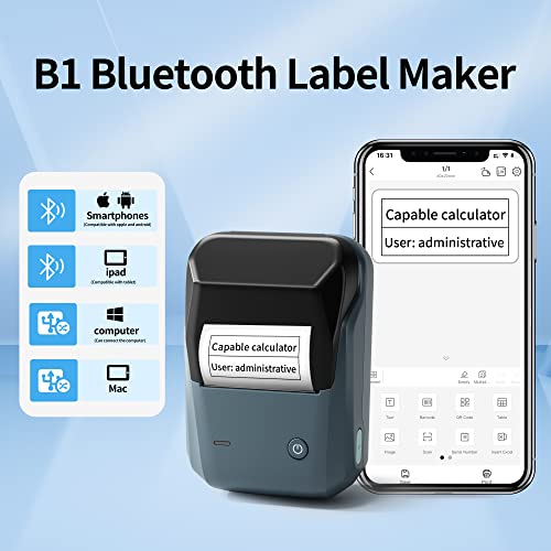 Label Makers - B1 Thermal Label Printer, 2 Inch Portable Bluetooth Label Maker with Tape Easy to Use for Office, Home, Barcode, Business, Clothing, Address, Mailing, Compatible with iOS & Android