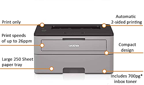 Brother Compact Monochrome Laser Printer 2300 Series, 250-Sheet, Prints up to 27 ppm, Automatic Duplex Printing, Dash Replenishment Ready, Black