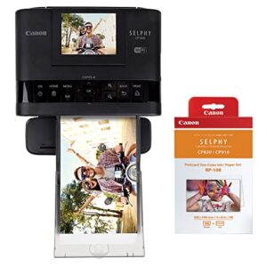 canon selphy cp1300 wireless compact photo printer + rp-108 high-capacity color ink/paper set bundle, black