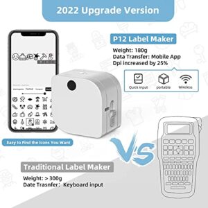 Bluetooth Label Maker, P12 Label Printer Compatible with iOS, Android, Easy-to-Use App, Great for School Home Office Organization Outdoor Use, Includes 1 Label Tapes