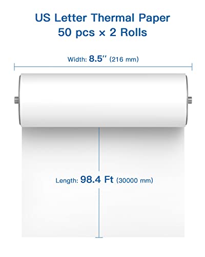 POLONO Thermal Printer, 8.5 x 11 US Letter Size Thermal Printing Paper Compatible with FT800 Wireless Printer, No Ink No Toner Compact Printer for Home Use, Office