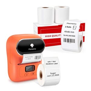 phomemo m110 mini label maker with 3 rolls 1.57”x3.15” (40x80mm)-thermal label printer maker for barcode, clothing, jewelry, retail, mailing, business, compatible with android & ios, orange