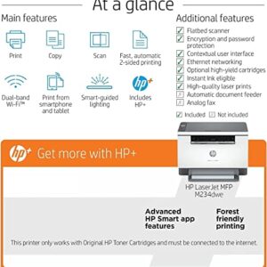 HP Laserjet MFP M234dwe All-in-One Wireless Monochrome Laser Printer, Print Scan Copy - 30 ppm, Up to 600 x 600 dpi, 8.5" x 14", Auto Duplex Printing, Bluetooth, Ethernet, Gray, Cbmou Printer_Cable