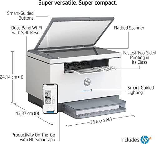 HP Laserjet MFP M234dwe All-in-One Wireless Monochrome Laser Printer, Print Scan Copy - 30 ppm, Up to 600 x 600 dpi, 8.5" x 14", Auto Duplex Printing, Bluetooth, Ethernet, Gray, Cbmou Printer_Cable