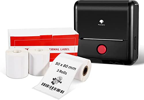 Thermal Label Maker Printer Mini - M200 Thermal Label Printer Bluetooth Wireless Support up to 3inch / 80mm Label with 3 Roll 50x80mm Thermal Labels, 100PCS/Roll