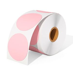 MUNBYN 2 Inch Pink Circle Thermal Sticker Labels, Pink Label Holder for Rolls and Fan-Fold Labels, 2.25 Inch x 1.25 Inch Direct Thermal Labels, Pink Label Printer