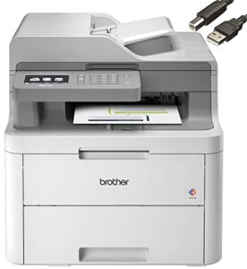 brother mfc-l3710cw compact digital color all-in-one laser printer, wireless printing, print scan copy fax, 19 ppm, 250-sheet, built-in wireless, 600x600dpi, 512 mb, bundle with jawfoal printer cable