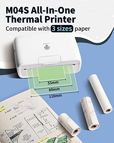 Phomemo M04S Portable Thermal Printer with 110mm White Non-Adhesive Thermal Paper 3 Rolls