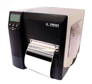 zebra zm600-2001-0100t direct thermal/thermal transfer desktop label printer, 203 dpi, 6″ print width, 10″/sec print speed, with 10/100 ethernet connection
