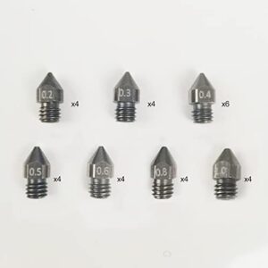 Uiter 30PCS 3D Printer Extruder Nozzles Hardened Steel, Brass High Temperature Pointed Wear Resistant Nozzle Compatible with CR-10, Ender 3/ V2 Ender3 pro, Prusa i3 (0.2 0.3 0.4 0.5 0.6 0.8 1.0 mm)