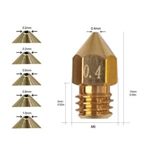 Uiter 30PCS 3D Printer Extruder Nozzles Hardened Steel, Brass High Temperature Pointed Wear Resistant Nozzle Compatible with CR-10, Ender 3/ V2 Ender3 pro, Prusa i3 (0.2 0.3 0.4 0.5 0.6 0.8 1.0 mm)