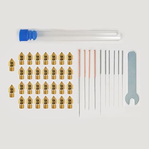 Uiter 30PCS 3D Printer Extruder Nozzles Hardened Steel, Brass High Temperature Pointed Wear Resistant Nozzle Compatible with CR-10, Ender 3/ V2 Ender3 pro, Prusa i3 (0.2 0.3 0.4 0.5 0.6 0.8 1.0 mm)