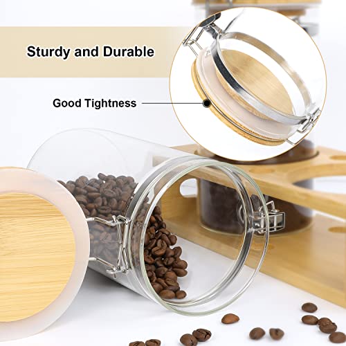 Glass Coffee Containers with Airtight Locking Clamp Bamboo Lids,2Pcs 45oz BPA Free Coffee Canister Set Bean Storage with Scoop and Measuring Spoon,Large Capacity Glass Food Storage Jars for Tea Sugar