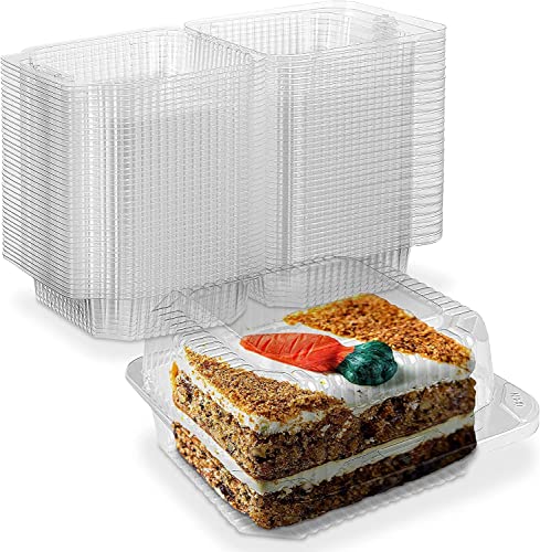 MT Products Cake Slice Container ‎5" x 5" x 2.75" - Square Plastic Containers To Go - Pack of 40 Clear Hinged Containers - Medium Deep Individual Cake Slice Containers - Made in the USA