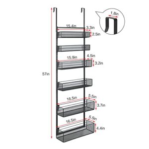 Over The Door Pantry Organizer 6-Tier Adjustable Tiers Hanging & Wall Mount Spice Rack,Metal Tube Behind The Door Storage Shelf,6 Adjustable Baskets with 4 Sizes & Small Mesh for Kitchen,Bathroom